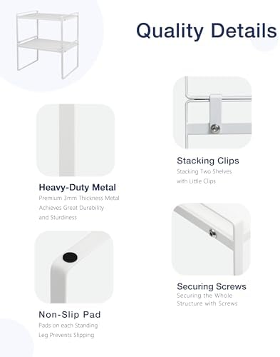 Nxconsu Stackable Cabinet Shelf Organizer 2 Pack, Wide Tall White - Image 4