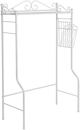 MyGift Over Toilet Storage Shelf with Magazine Basket, White Metal - Image 6