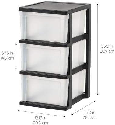 IRIS USA 3-Drawer Slim Narrow Storage Organizer, 2-Pack, Black/Clear - Image 3