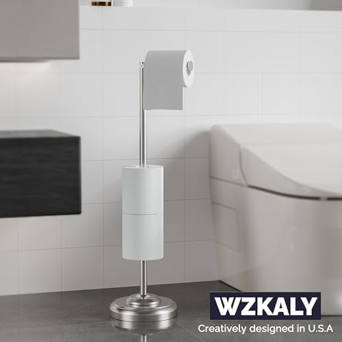 Toilet Paper Holder Stand with Storage 4 Extra Rolls, Brushed Nickel - Image 2