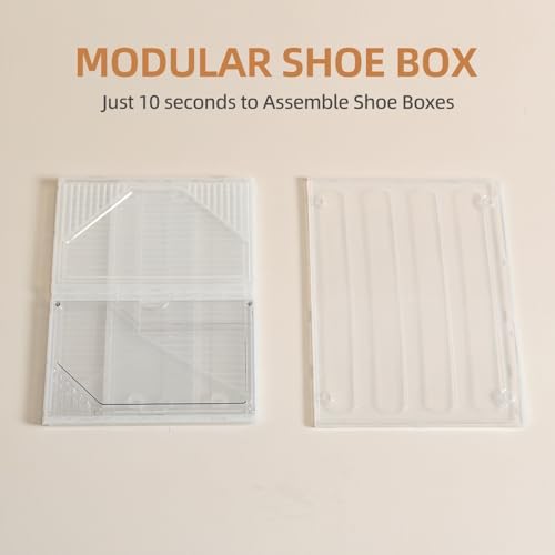 Large Shoe Boxes Clear Plastic Stackable，Drop Front Shoe Box with Clear Door, Shoe Containers For Sneaker Display,Fit up to US Size12 (white clear-Conjoined structure, 10 pack) - Image 5