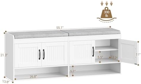 Hzuaneri 55.1" Shoe Storage Bench, Shoe Bench with 4 Doors & Padded Cushion - Image 3