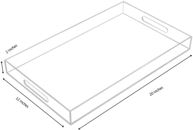 Clear Sturdy Acrylic Serving Tray with Handles-12x20Inch-Serving Coffee,Appetizer,Breakfast,Butler-Kitchen Countertop Makeup Drawer Organizer-Vanity Table Ottoman Tray-Decorative Tray - Image 2