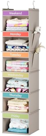 YOUDENOVA Weekly Clothes Organizer for Kids, Hanging Closet Organizer, Grey by YOUDENOVA