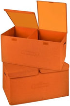 2 Pack Storage Boxes with Lids and Handles, Collapsible Linen Storage Bins Organizer Containers Baskets Cube with Removable Divider for Home Bedroom Closet Office (Orange, Large) by Unknown