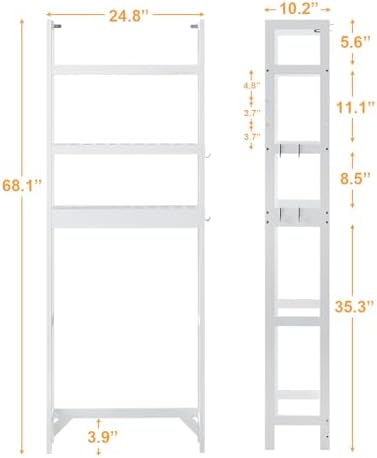 Over the Toilet Storage Cabinet, 3 Tier Over Toilet Bathroom Organizer with Adjustable Shelves and Adjustable Feet, Wood Bathroom Shelf with Anti Tip and Hooks for Space Saver, White - Image 2