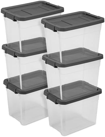 Sterilite Modular Stacker Box with Latching Lid, 30 Quart, 6-Pack by Sterilite