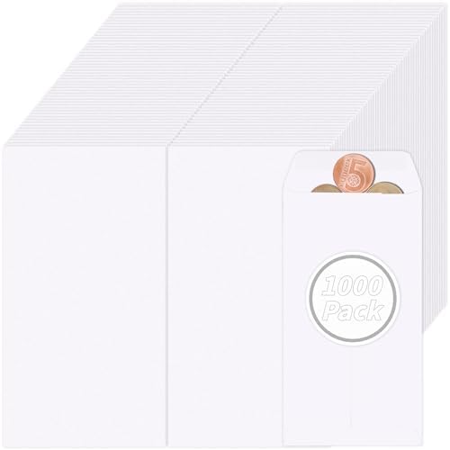 1000 Pcs Money Envelopes for Cash 3.5x6.5in White Coin Envelopes Small Cash Envelopes with Gummed Flaps for Money Saving Challenge Small Item Organizer Coins Tickets Tips Parts Seed Storage by UZLUbuywithconfidence