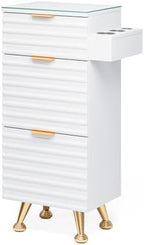 Professional Salon Station with Tempered Glass Top, 3 Drawers Hair Stylist & Barber Storage Cabinet with Heat Resistant Tool Holders, Beauty Spa & Home Organizer, White - Image 2