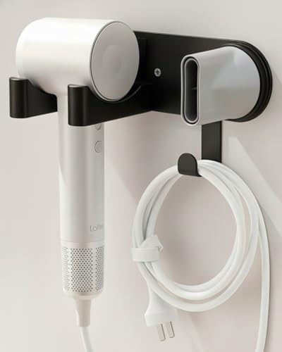 Hair Dryer Holder Wall Mounted, Hair Dryer Organizer Self Adhesive Compatible with Dyson Blow Dryer Holder Aluminum BlowDryer Holder Wall Mounted for Bathroom Black by Chochoyah