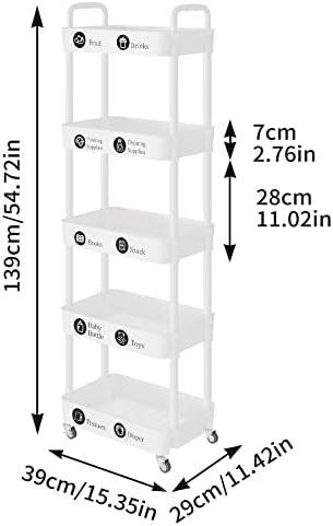 5 Tier Rolling Cart with Wheels, Utility Storage Carts,White - Image 6