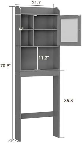 ZENY Over The Toilet Storage Cabinet, Bathroom Organizer with Adjustable Shelf and Double Doors, Freestanding Bathroom Space Saver Toilet Rack (Gray) - Image 2