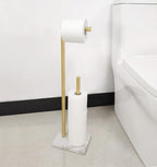 GZILA Toilet Paper Holder Stand Brushed Gold with Reserve, Marble Base Design, Free Standing Bathroom Tissue Roll Holder Freestanding, SUS304 Stainless Steel - Image 4