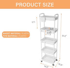 5 Tier Rolling Utility Cart with Handle,REBECAT Utility Cart Made of Multifunctional Storage Organizer Tool for Kitchen,Bathroom,Living Room,Office(White) - Image 5