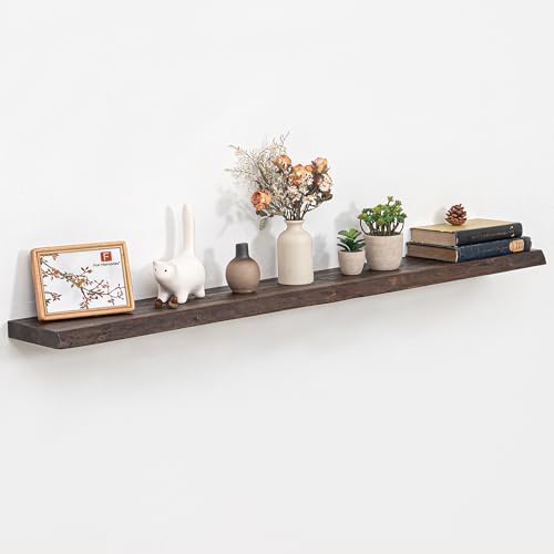 Floating Shelves for Wall, 55"x9.3" Rustic Solid Live-Edge Elm Wood Wall Shelves, Heavy-Duty Floating Shelves with Invisible Brackets, Set of 2 for Living Room, Bedroom, and Kitchen, Walnut Finish by FunMemories