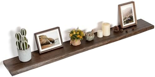 FLYJOE Floating Shelves for Wall Decor, Rustic Solid Elm Wood Live Edge Floating Shelves Wall Mounted, Wall Shelves with Invisible Bracket for Living Room Bathroom Bedroom Kitchen, 55 Inch, Walnut by FLYJOE
