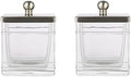 Glass Cotton Jar Holder 2 Pack– Satin Nickel Lid, Elegant Bathroom Storage Canister for Qtips, Cotton Balls, Floss, Makeup Organizer, Vanity & Bathroom Organization by IndecorHome