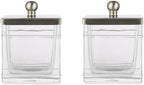 Glass Cotton Jar Holder 2 Pack– Satin Nickel Lid, Elegant Bathroom Storage Canister for Qtips, Cotton Balls, Floss, Makeup Organizer, Vanity & Bathroom Organization by IndecorHome