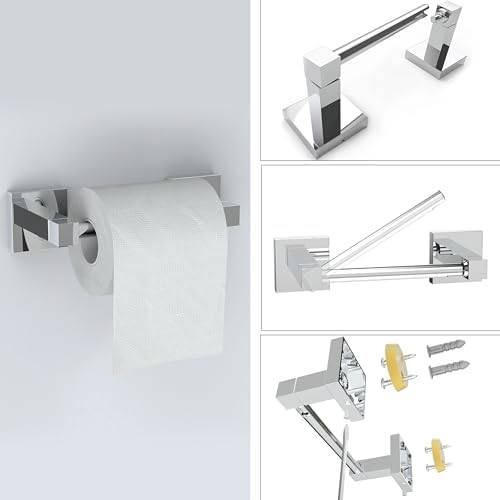 RUACQ Chrome Toilet Paper Holder & Towel Ring, Bathroom Accessories - Image 4
