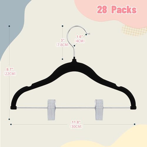 ManGotree 11.8'' Baby Velvet Hangers with Movable Clips 28 Pack Black - Image 7