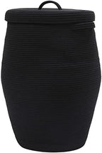 26"x20" Extra Large Tall Woven Laundry Basket with Lid, Cotton Rope Blanket Storage Basket, Freestanding Decorative Bin for Bedroom Living Room, Black by Cottonphant