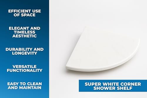 9 Inch Super White Engineered Marble Corner Shower Shelf Bathroom Caddy, Wall Mounted Shower Shelf, Classic Flatback Design (1) - Image 5