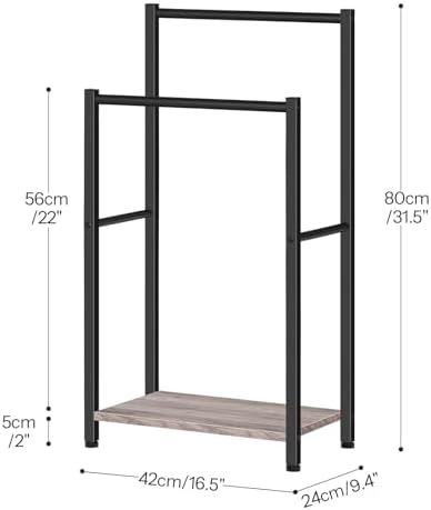 HOOBRO Freestanding Towel Rack, 2 Tier Blanket Ladder Holder for Bathroom, 16.5" L x 9.4" W x 31.5" H, Blanket Rack, Industrial Drying and Display Rack with Shelf, Metal, Greige and Black BG02LB01 - Image 5