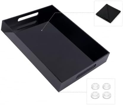 Black Tray 16x12” with Cut Handles - Large Plastic Tray for Ottoman Coffee Table, Kitchen, Office & Serving Guests - Modern Countertop Organizer & Ideal Decorative Tray - Image 4