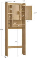 TEENFON Over The Toilet Storage Cabinet with 4 Open Shelves and Adjustable Shelf, Extra Tall Bathroom Organizer Unit with 2 Wood Doors, Home Space Saver for Bathroom, Laundry Room, Natural - Image 3