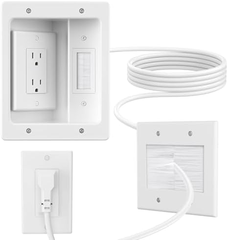 in Wall Cable Concealer Kit with Brush Wall Plate,Recessed Outlet Box,9ft Cord,2 Gang Pass Through Wire Hider for TV Cable Management,HDMI Cables and Home Theater Systems by Unknown
