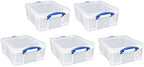 Really Useful Box 5 Pack 17L Plastic Storage Bins with Snap Lids and Clip Lock, Clear by ReallyUsefulBox