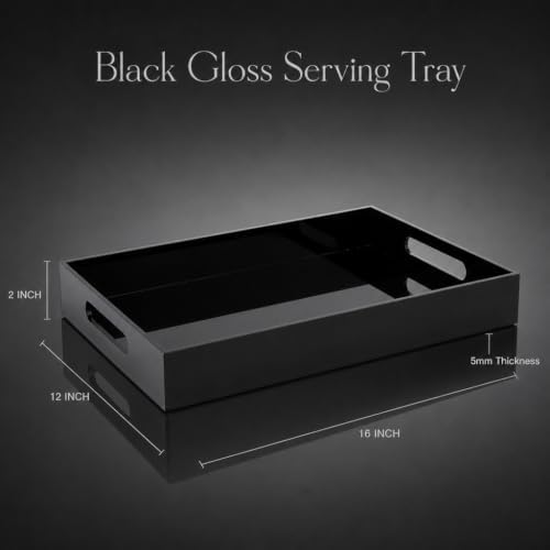 Black Tray 16x12” with Cut Handles - Large Plastic Tray for Ottoman Coffee Table, Kitchen, Office & Serving Guests - Modern Countertop Organizer & Ideal Decorative Tray - Image 3