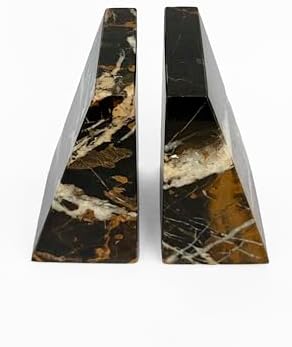 Ottimo Premium Polished Natural Marble bookends for use as Bookshelf Decor, Home, Office or Kitchen Shelves. Heavy, Triangular,and Modern Decorative Book Stopper with Anti-Slip Pads (Black Gold) - Image 4