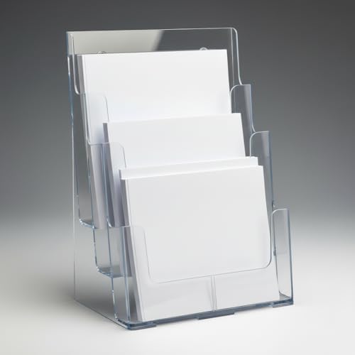Azar Displays 252378-2PK Brochure Holder 8.5"x11", Acrylic Desk Organizer, Three Tier Document, Magazine & Sign Holder, Wall Mount Desk Accessories (2-Pack) - Image 2