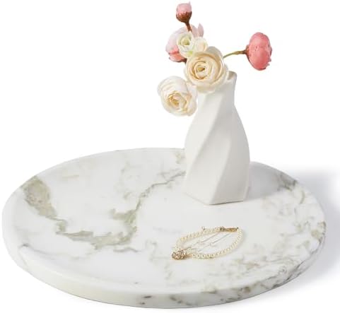 Karibiber Marble Serving Tray, 11.8in Round Vanity Tray for Bathroom Countertop, Calacatta Candle Holder for Coffee Table/Kitchen, Stone Home Decorative Catchall Tray for Perfume by Karibiber