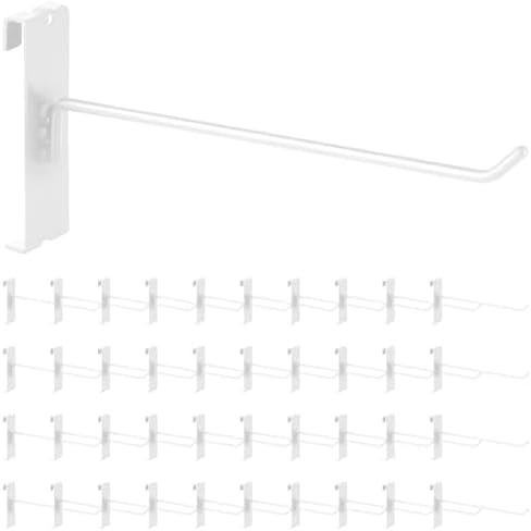 40Pcs 8" Gridwall Display Hooks Assortment Set, White Metal Grid Wall Panel Hanging Display Hook for Garage Shop Retail Storage, Wire Diameter 5mm/ 0.2” by Yauhar