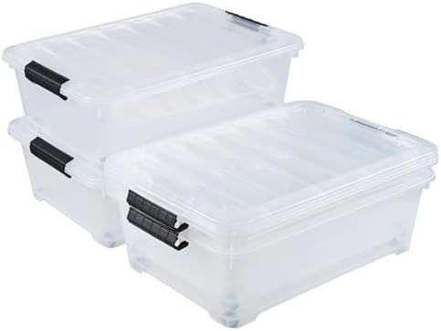 4 Packs 20 Quart Plastic Under Bed Storage Container with Wheels by Knifefish