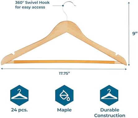 Honey-Can-Do Sturdy Maple Wood Hangers – Non-Slip Grooved Bar, Perfect for Shirts and Suits, Durable & Stylish, 24-Pack - Image 5