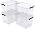 70 Quart Large Clear Plastic Storage Tote Bin with Wheels, 4-Pack by Ziglous