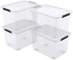 70 Quart Large Clear Plastic Storage Tote Bin with Wheels, 4-Pack by Ziglous