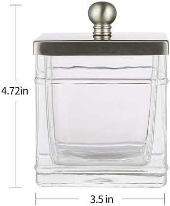 Glass Cotton Jar Holder 2 Pack– Satin Nickel Lid, Elegant Bathroom Storage Canister for Qtips, Cotton Balls, Floss, Makeup Organizer, Vanity & Bathroom Organization - Image 2