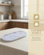 OOBOOB Oval Natural Marble Bathroom Tray for Decor Countertop, Marble Vanity Tray for Candles Perfume, Jewelry, Cosmetics, Elegant Vanity Organizer for Jewelry, Perfume - Image 2