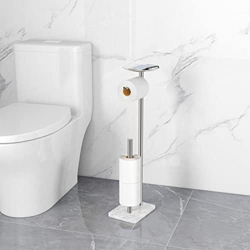 FEILERN Toilet Paper Holder Stand for Bathroom Floor Standing Toilet Roll Dispenser Storages 4 Reserve Rolls, with Top Storage Shelf for Cell Phones, Wipe, Wallet and More(Marble Brush Nickel) - Image 7