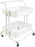 2 Tier Cart with Wheels Under Desk Storage with Handle, Metal Rolling Pantry Cart for Kitchen White Small Rolling Basket for Laundry Room Bathroom, Utility Shelf Organizer for Small Space by Ufriandz