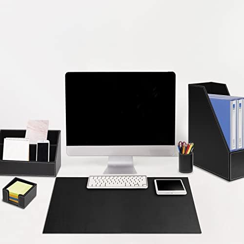 6 Piece Office Supplies/Desk Organizer Set with Desktop Leather Writing Pad,File Paper Tray,Magazine folder Holder, Pen Cup,Sticky Note Holder,Letter Mail Sorter,Workspace Decor for Women Men Black - Image 2