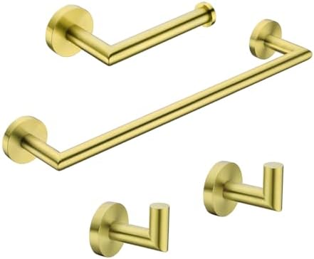 Towel Bar Set 4-Pieces Brushed Gold Bathroom Hardware Set, 18 Inch Stainless Steel Towel Rack Kit,Towel Rod Coat Hook and Toilet Paper Holder Wall Mounted Bathroom Accessories Set by SEABEFORE