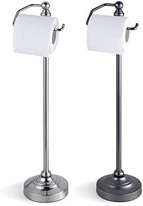 SunnyPoint Deluxe Free Standing Heavy Weighted Toilet Tissue Paper Roll Holder Stand (Brushed Nickel) - Image 4