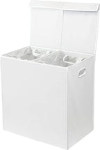Simple Houseware Double Laundry Hamper with Lid & Removable Bags, White - Image 3