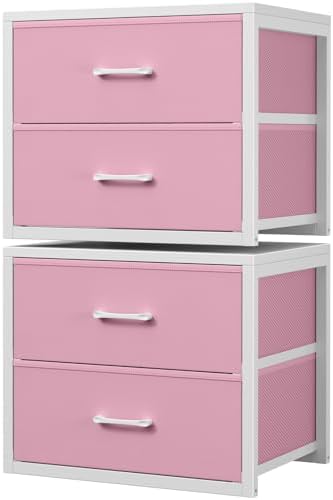 BOLUO Stackable Closet Drawers for Clothes Organizers and Storage Fabric Pink 2 Drawer Dresser for Bedroom 2 Packs Modern Small by BOLUO