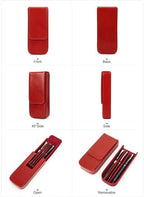 Top Grain Genuine Leather 3 Pen/Pencil Tray Case Holder, Solid Fashion Design No Logo, Handmade, Magnetic Closing with Drawer Design, Gift Choice for Man/Woman/Office, Glossy Red, 3 Slots - Image 4